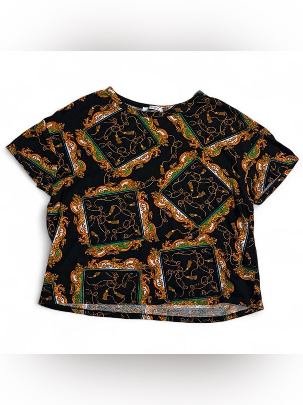 Zara Trafaluc silk scarf print boxy tee shirt